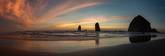 Canon Beach, Haystack Rock and the Needles Sunset Panorama