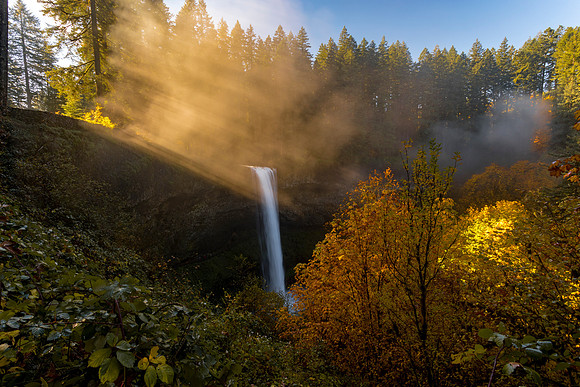 Fall sunrise at North Falls, Silver Falls State Park, Oregon